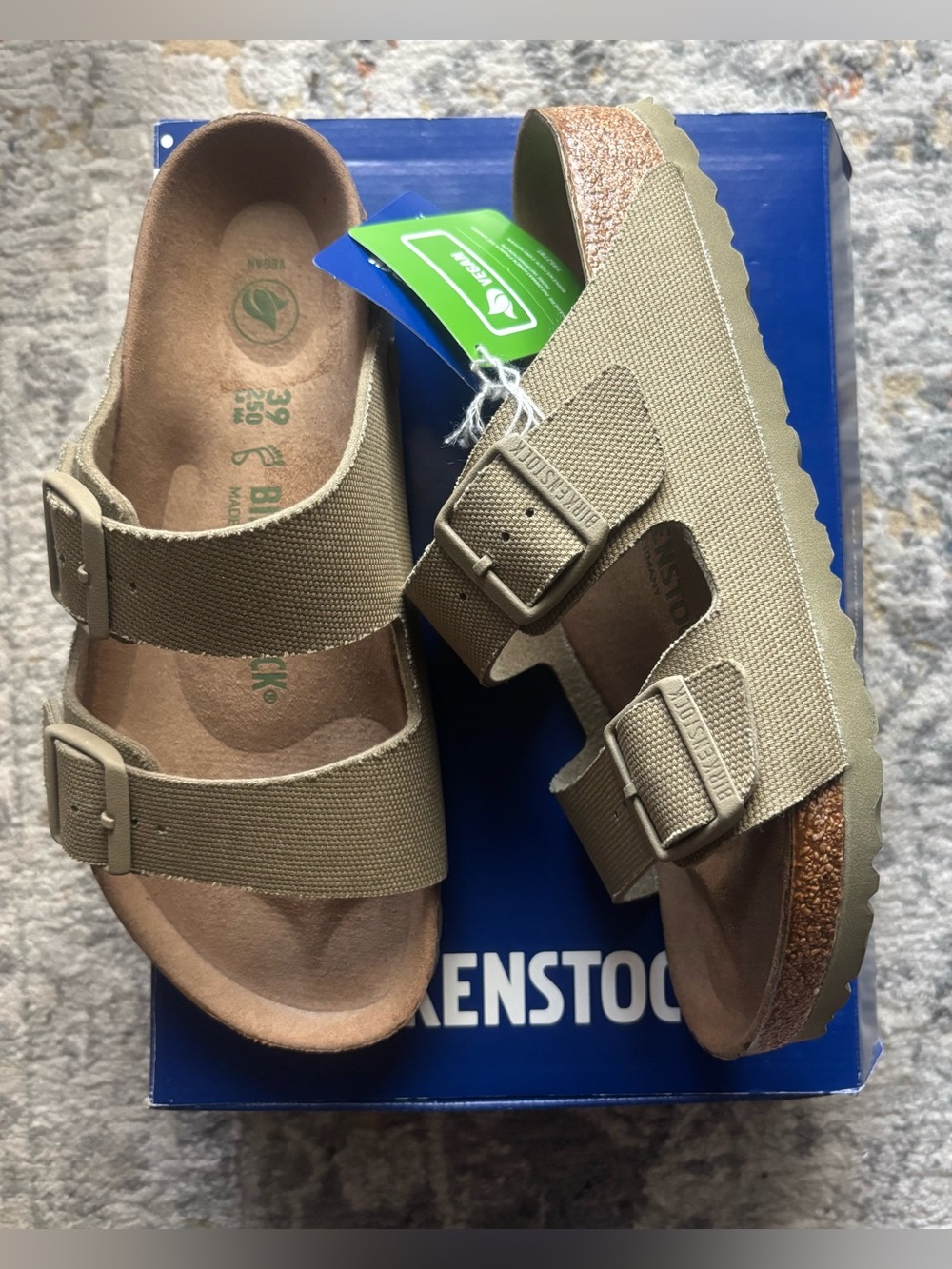 Birkenstock 💅🌴 Faded Khaki Arizona Textile Canvas Vegan Sandals Size 8 8.5 39 - Picture 2 of 12